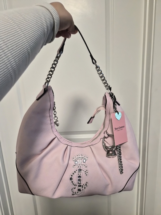 Juicy Couture Handbags - Juicy Couture Pink Rhinestone Logo Hobo Bag